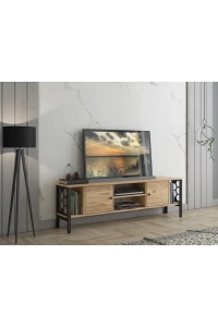 Asena 160 Cm Metal Ayaklı Tv Ünitesi - Atlantik Çam / Siyah